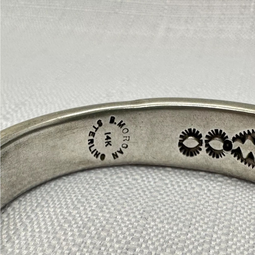Vintage Bruce Morgan 14k Gold & Sterling Silver Navajo Etched Cuff Bracelet - Picture 7 of 8